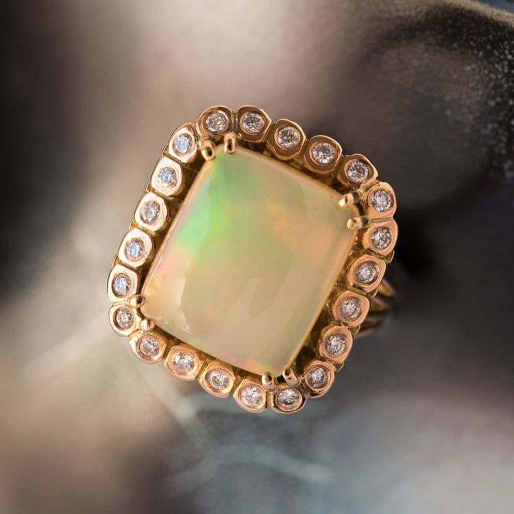 Bague Ancienne Opale Et Diamants Vintage