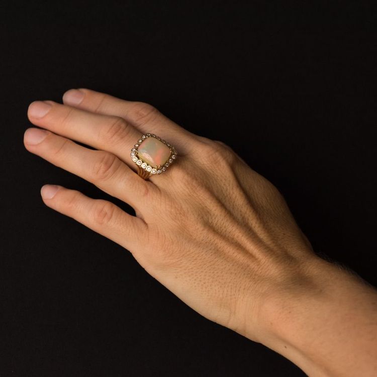 Bague Ancienne Opale Et Diamants Vintage