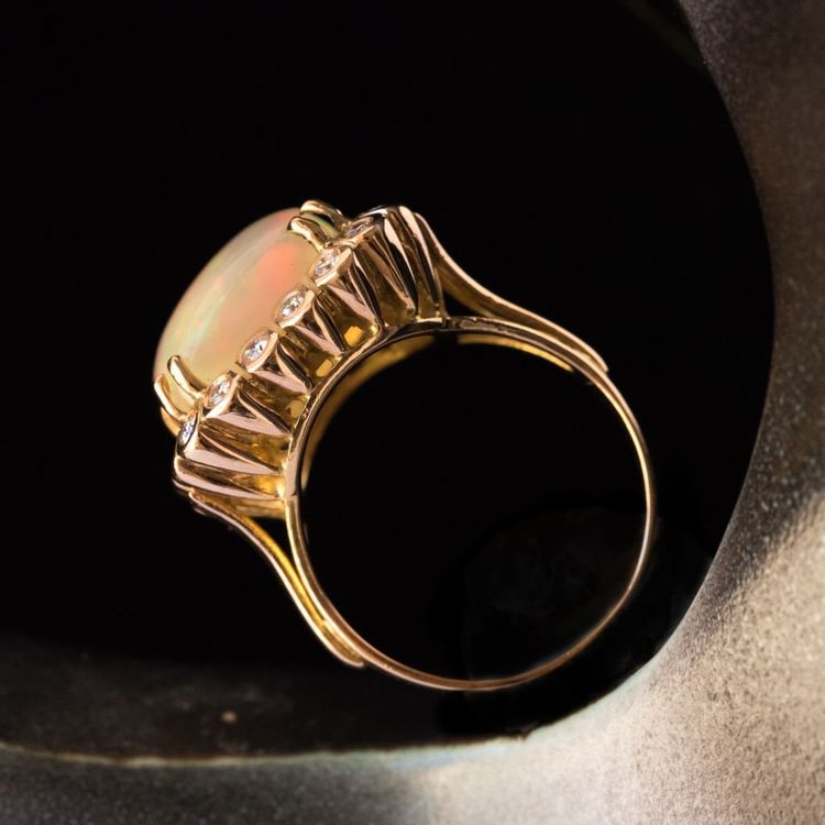 Bague Ancienne Opale Et Diamants Vintage