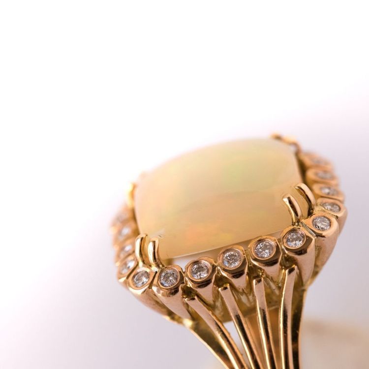 Bague Ancienne Opale Et Diamants Vintage