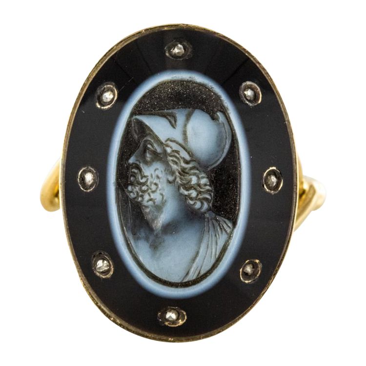 Antiker Ring Empire Kamee auf Onyx Und Diamanten