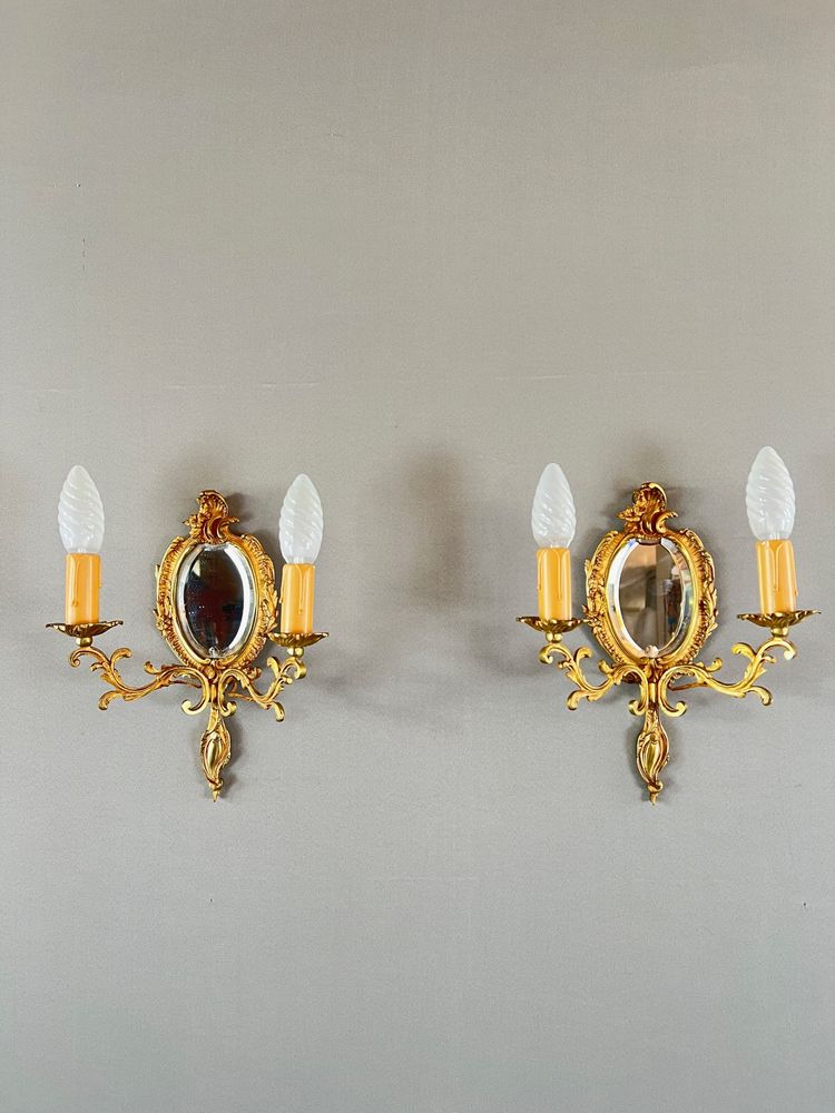 Pair of Mirror Wall Sconces – Louis XV Style