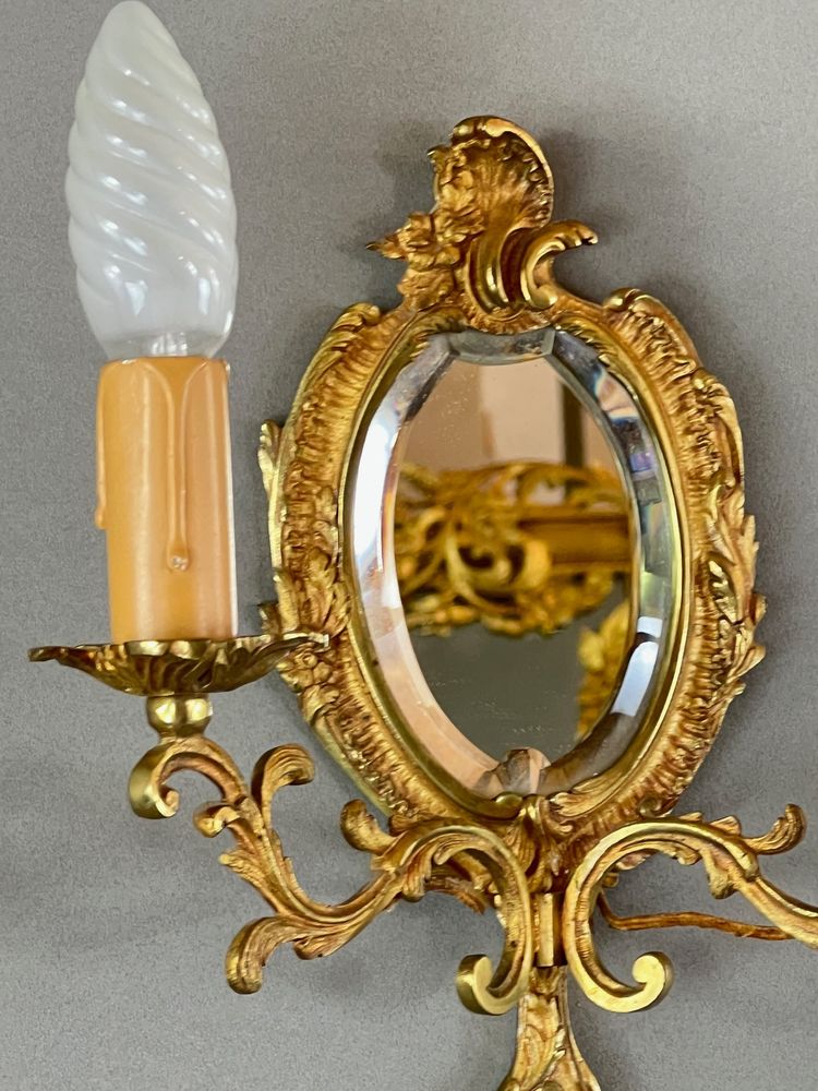 Pair of Mirror Wall Sconces – Louis XV Style