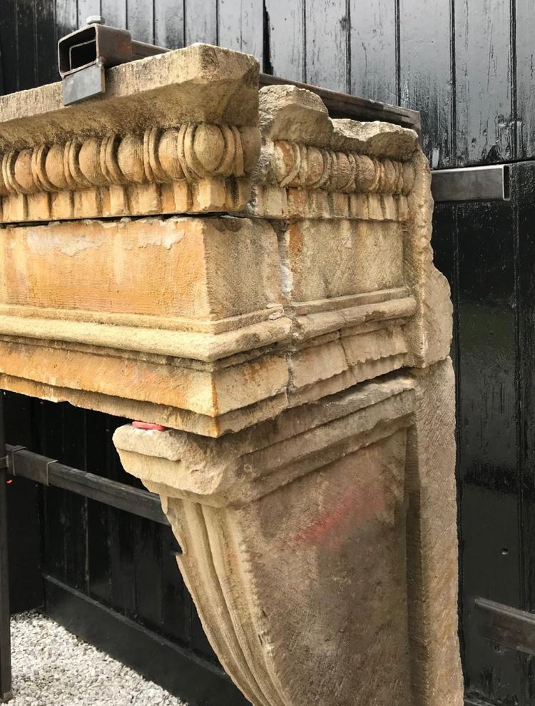 Fireplace in loam stone, Italy, 18th century