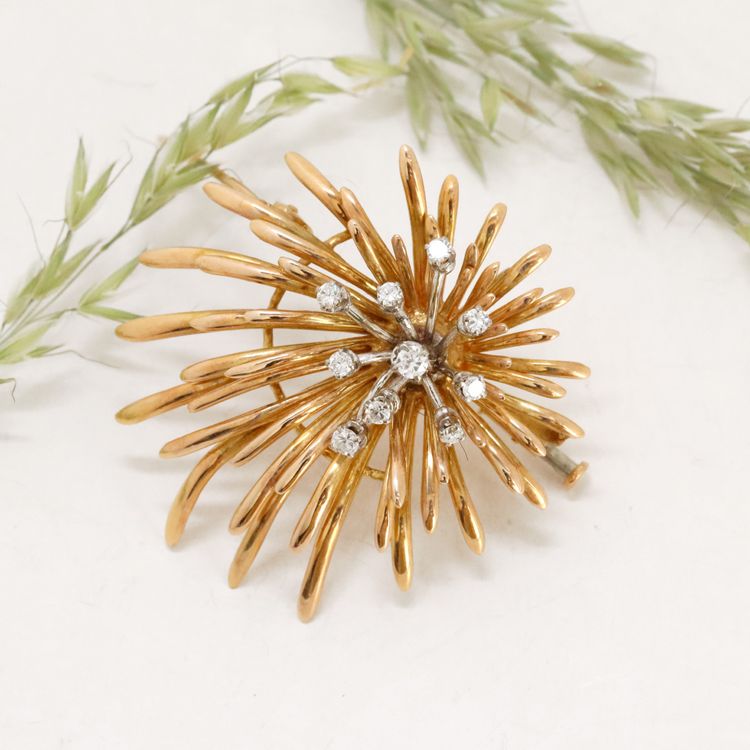 Spilla d'oro vintage con diamanti