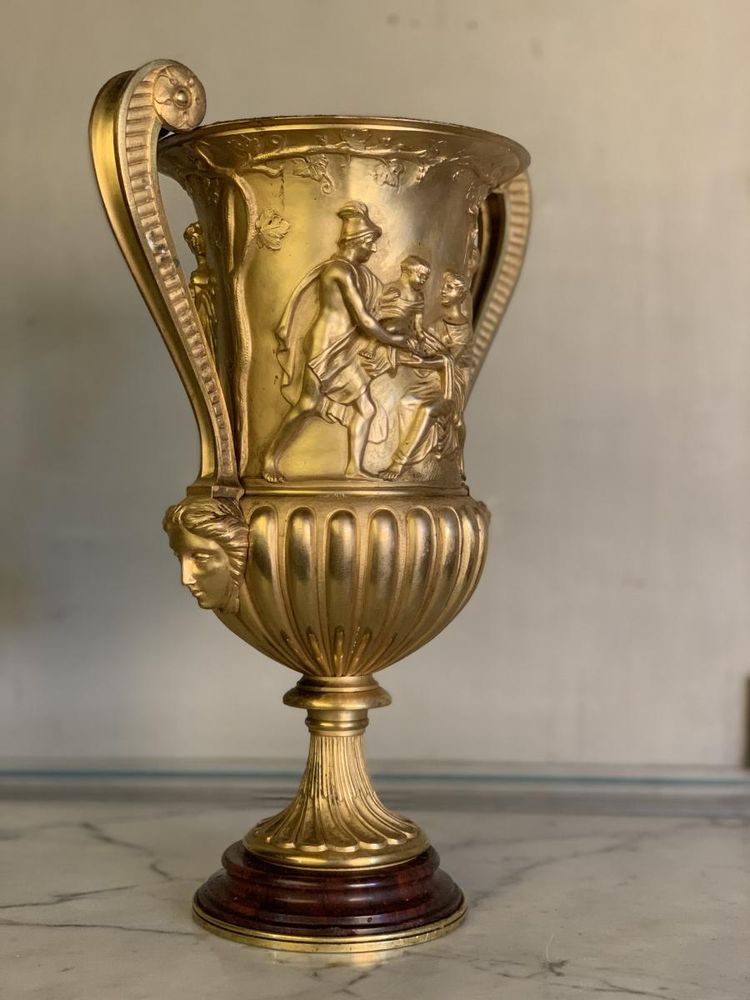 Gilt Bronze Urn, Griotte Red Marble Base