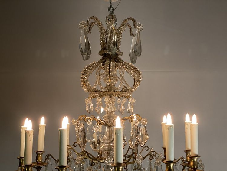 Chandelier Adorned with Cut Crystal Pendants
