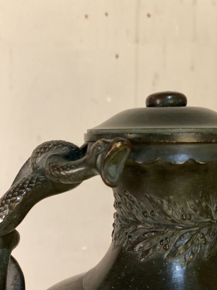 Green Patina Bronze Snake Vase In Antique Style