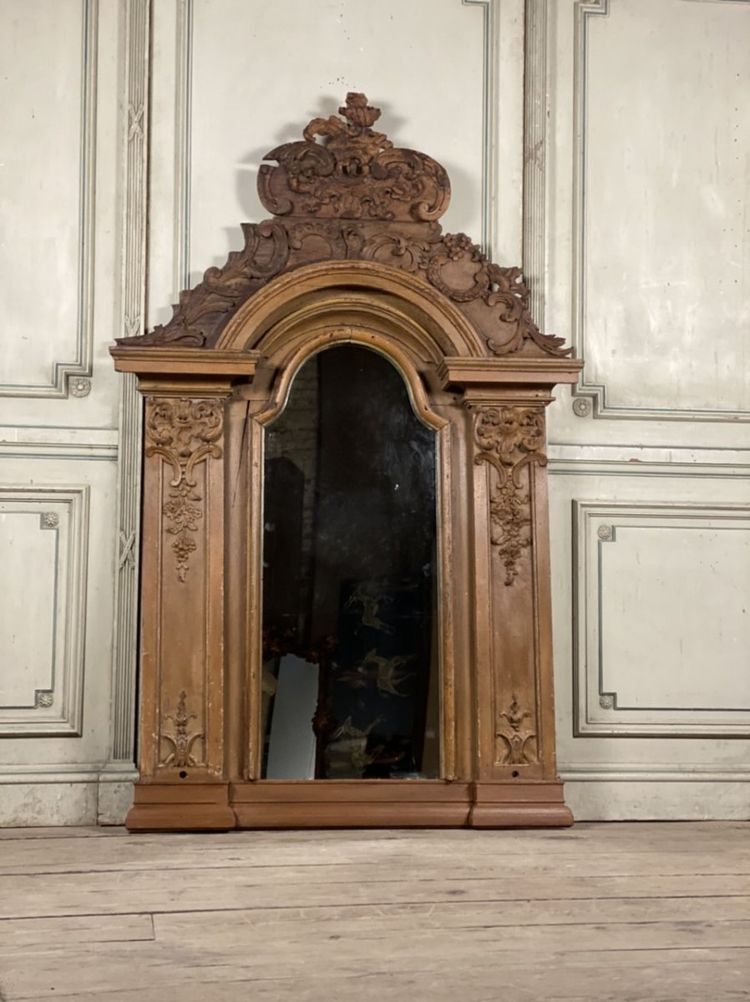 Miroir En Bois Sculpté Peint , XVIIIème Siècle
