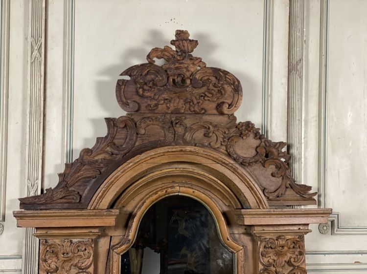 Miroir En Bois Sculpté Peint , XVIIIème Siècle