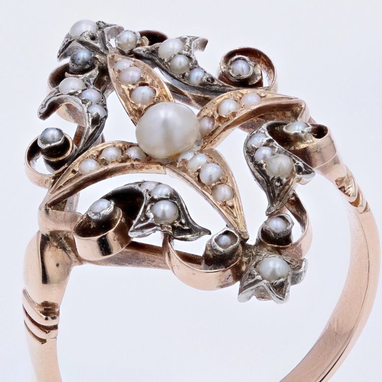 Bague Ancienne Perles Fines Or Argent