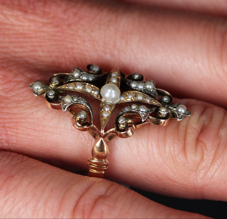 Bague Ancienne Perles Fines Or Argent