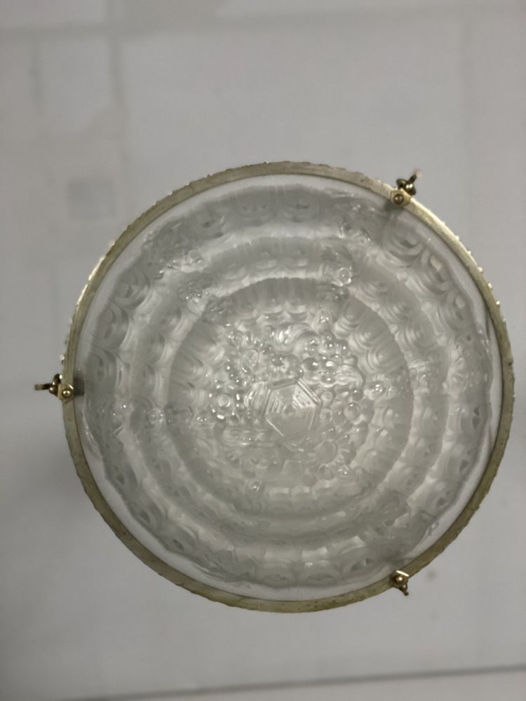 Lustre Art Deco En Verre Moulé Et Bronze Argenté