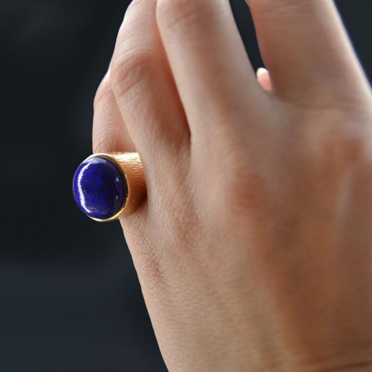 Bague Lapis Lazuli Or Jaune Ciselé