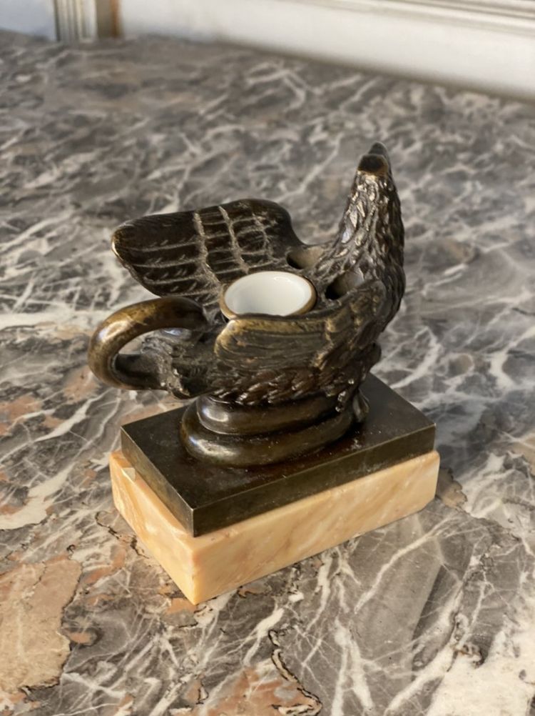 Aigle Et Serpent, Encrier En Bronze Sur Socle De Marbre
