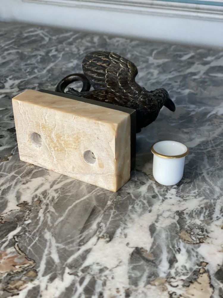 Aigle Et Serpent, Encrier En Bronze Sur Socle De Marbre