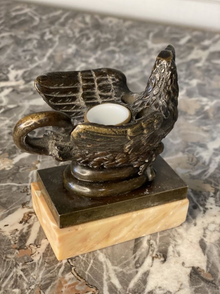 Aigle Et Serpent, Encrier En Bronze Sur Socle De Marbre