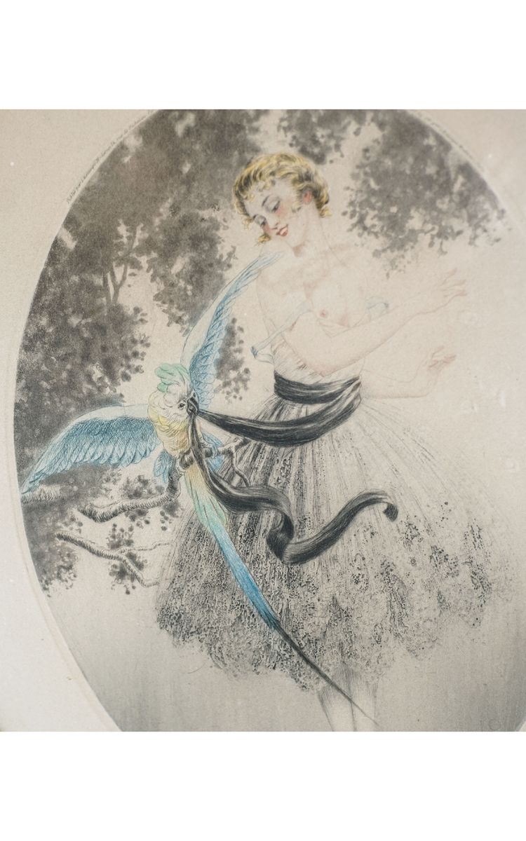 Georges GRELLET, GIRL WITH PARROT, Print