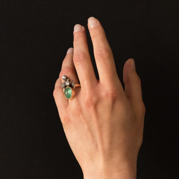 Ring Duchesse Smaragd Cabochon Et Diamants