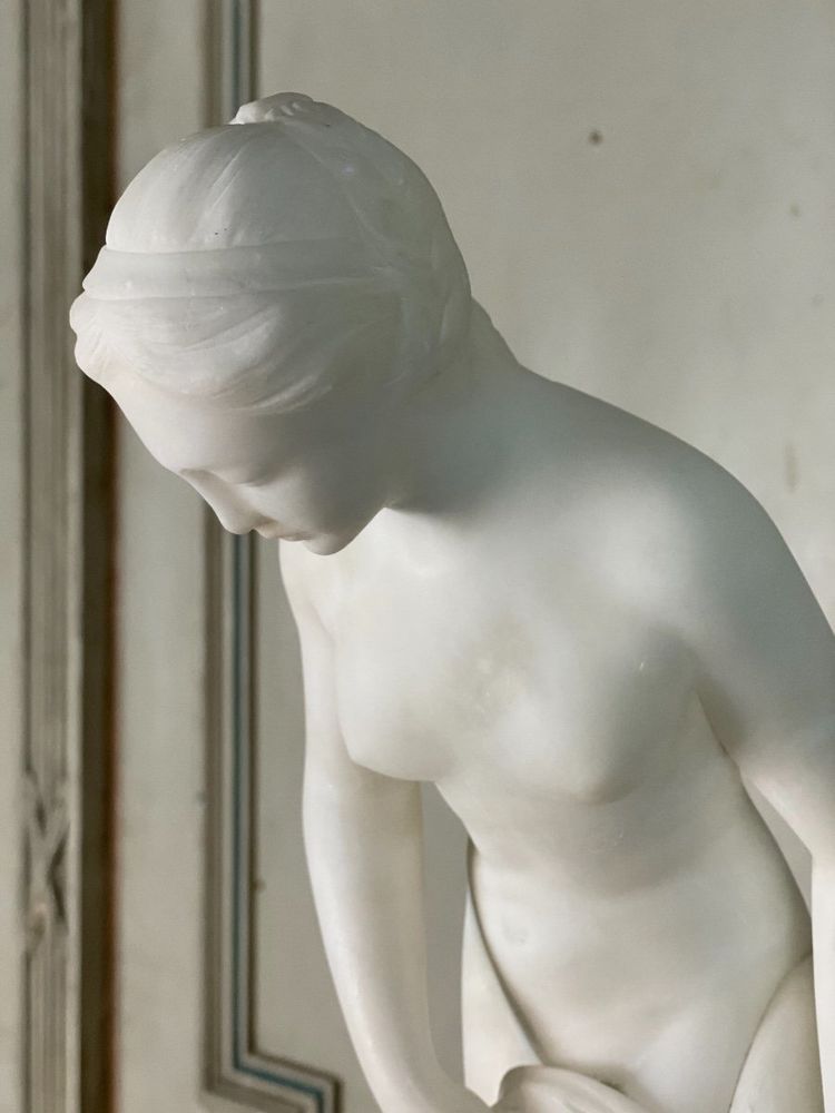 La Baigneuse, Alabaster Sculpture After Falconet
