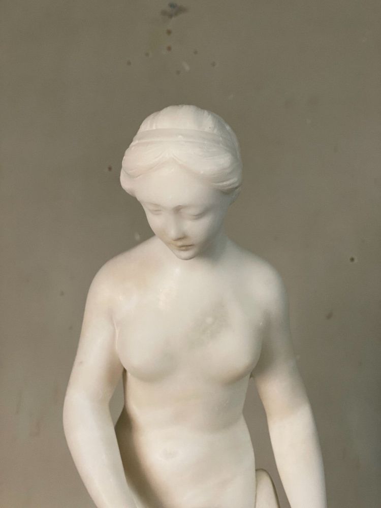 La Baigneuse, Alabaster Sculpture After Falconet