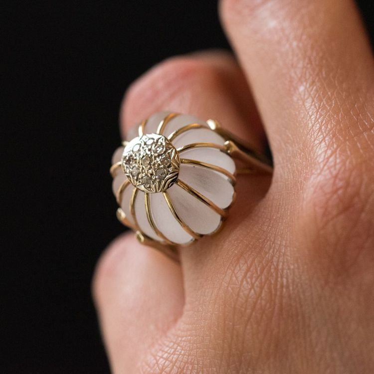 Anello in oro con diamante e cristallo di rocca