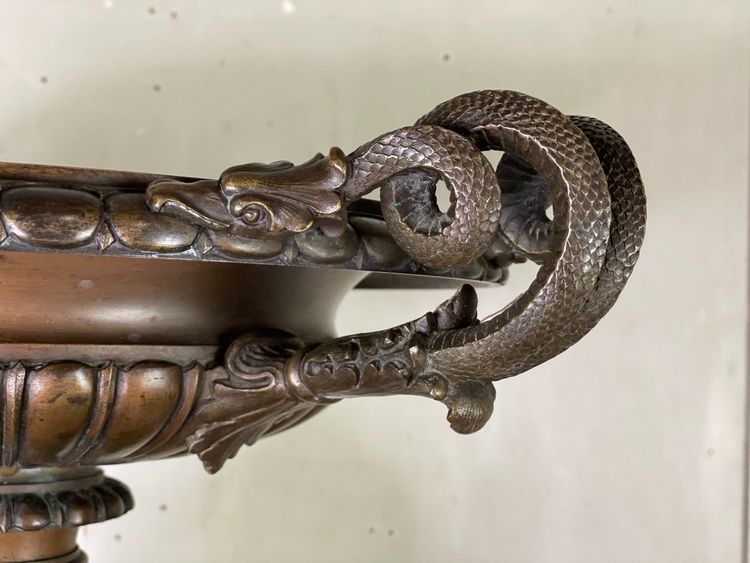 Bronze Cup with Brown Patina on a Black Belgian Marble Base