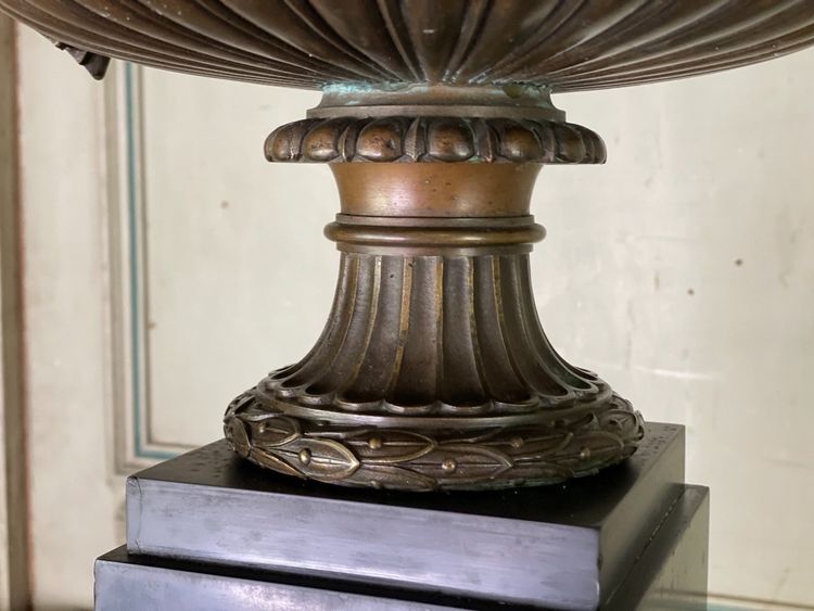 Bronze Cup with Brown Patina on a Black Belgian Marble Base