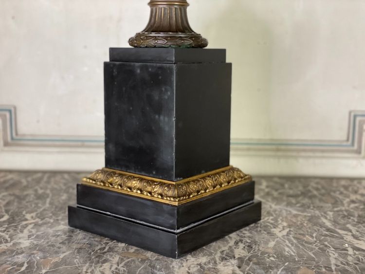 Bronze Cup with Brown Patina on a Black Belgian Marble Base