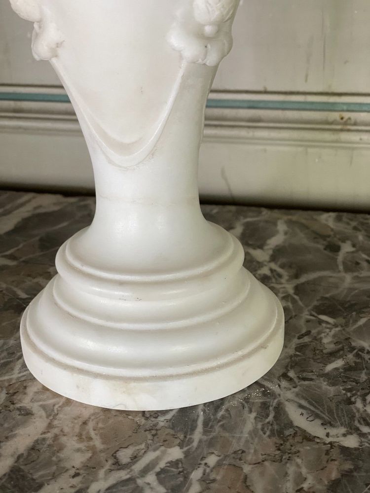 Pair Of White Statuary Marble Vases, Gilt Bronze, Circa 1900