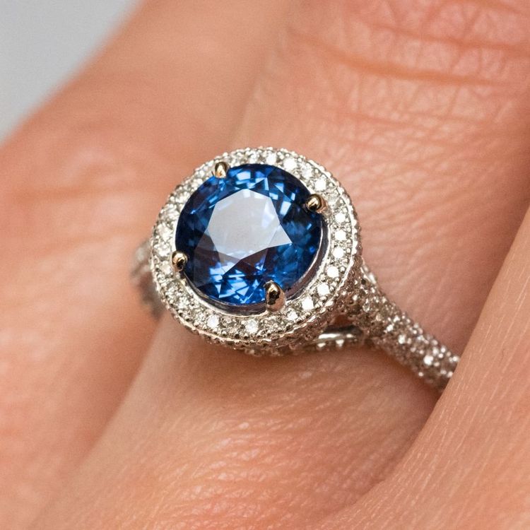 Bague Saphir De Ceylan Et Diamants
