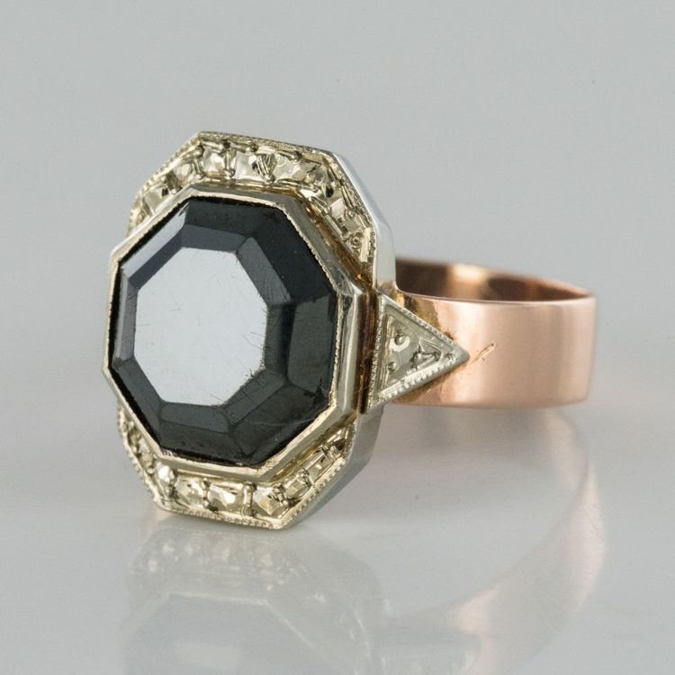 French 19th Century Napoleon 3 Rose Gold Hematite Ring