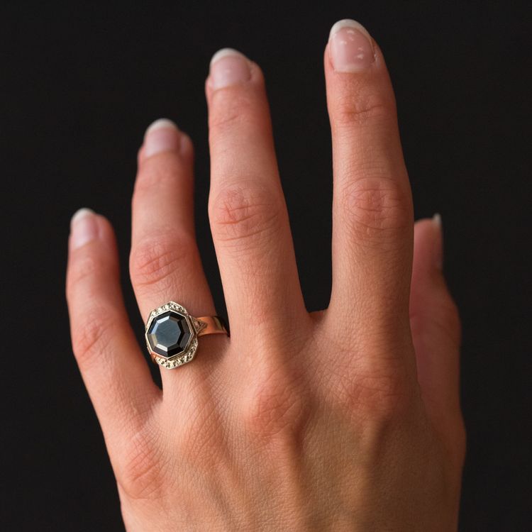 French 19th Century Napoleon 3 Rose Gold Hematite Ring