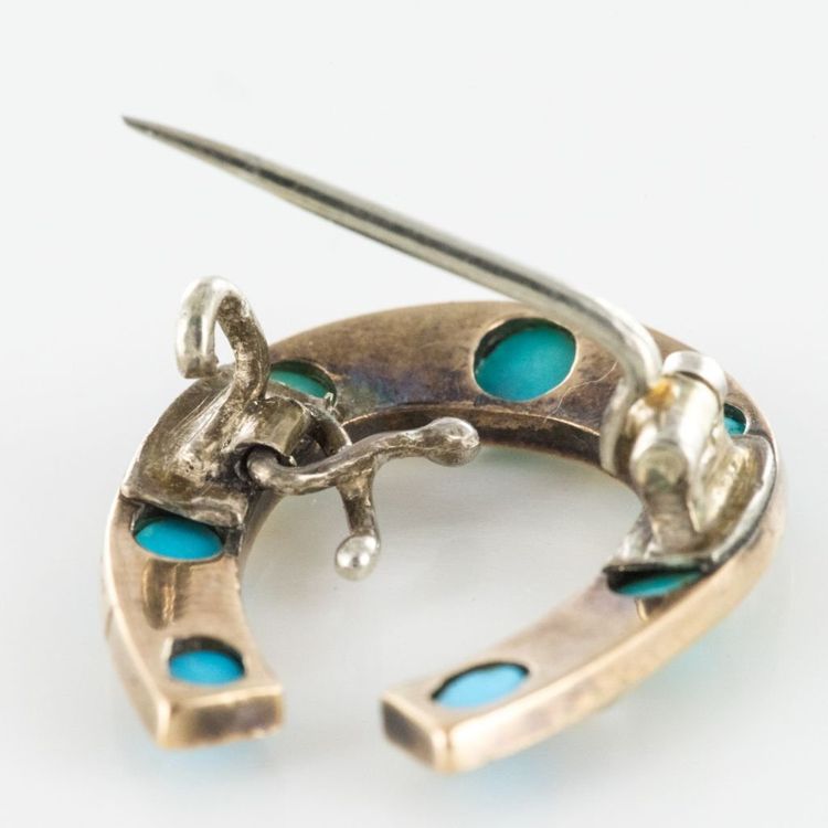 Brosche Hufeisen Türkis Perlen Feindiamanten