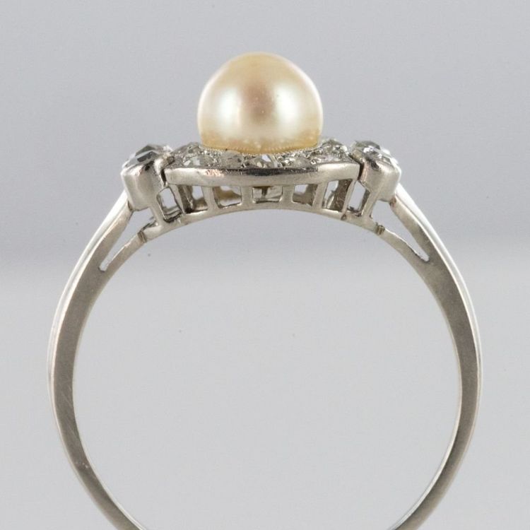 Anello Art Déco con diamante e perle coltivate