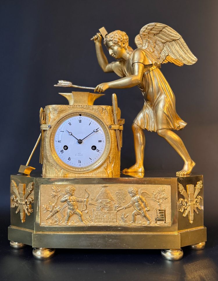 Orologio "l'amour Forgeron" in bronzo dorato stile impero