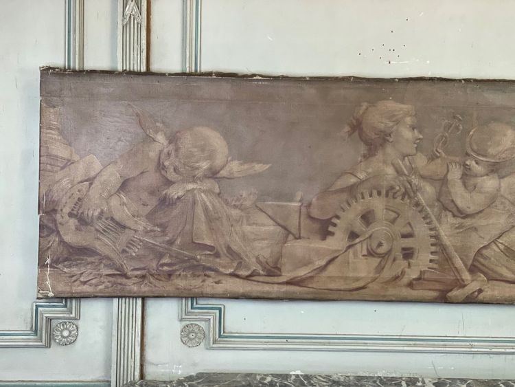 Allegorie, Öl Auf Leinwand, Trompe L'oeil à L'imitation De Sanguine XIX Jahrhundert