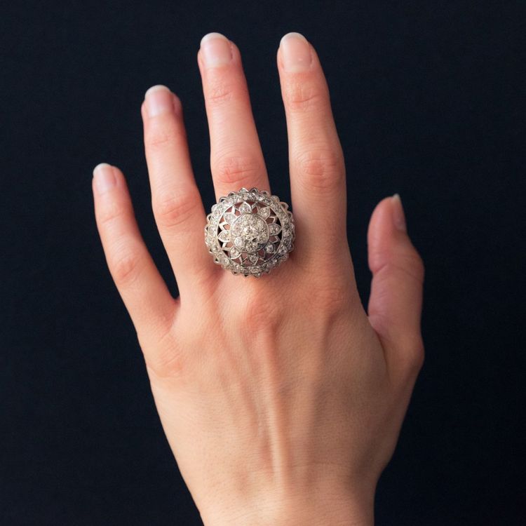 Bague Diamants Or Blanc De Cocktail