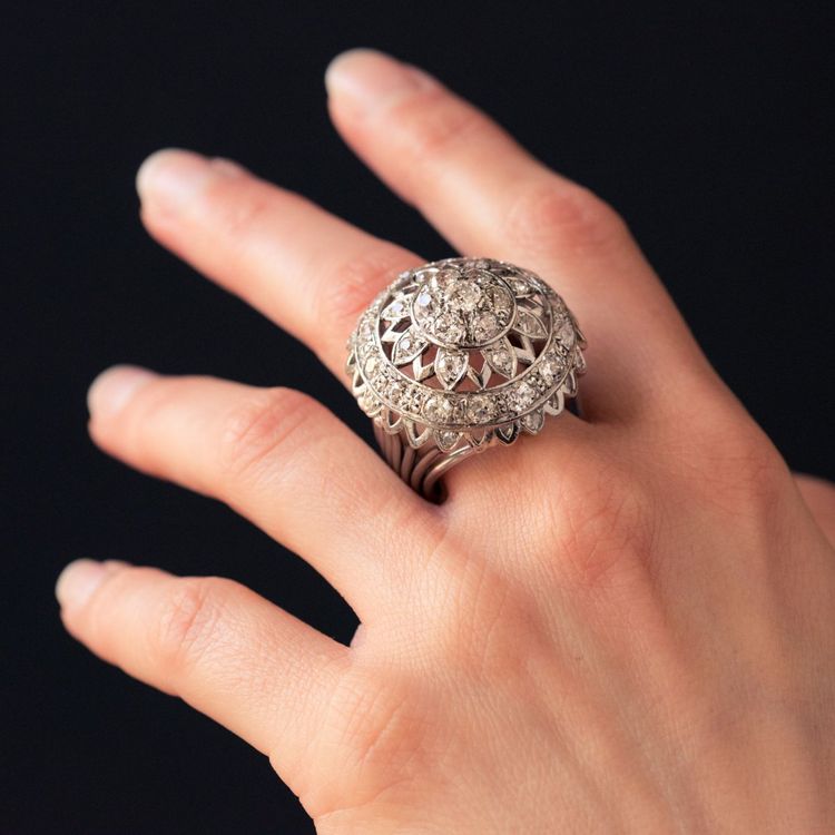 Bague Diamants Or Blanc De Cocktail