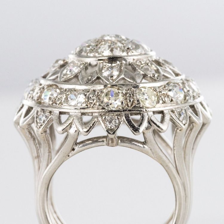 Bague Diamants Or Blanc De Cocktail