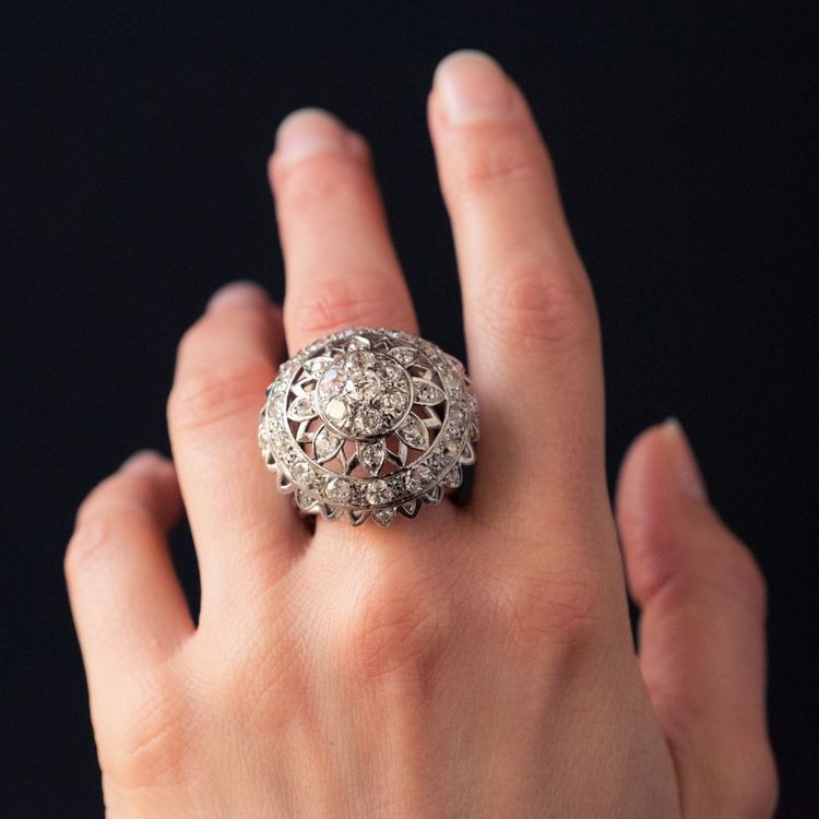 Bague Diamants Or Blanc De Cocktail