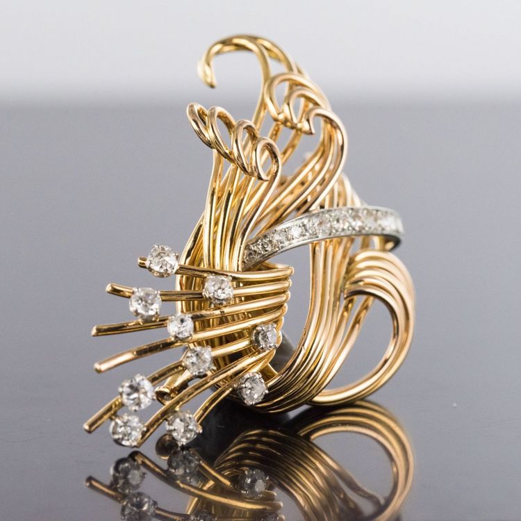 Brosche Diamanten Und Gelbgold Retro
