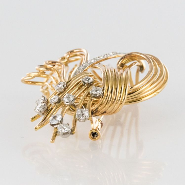 Brosche Diamanten Und Gelbgold Retro