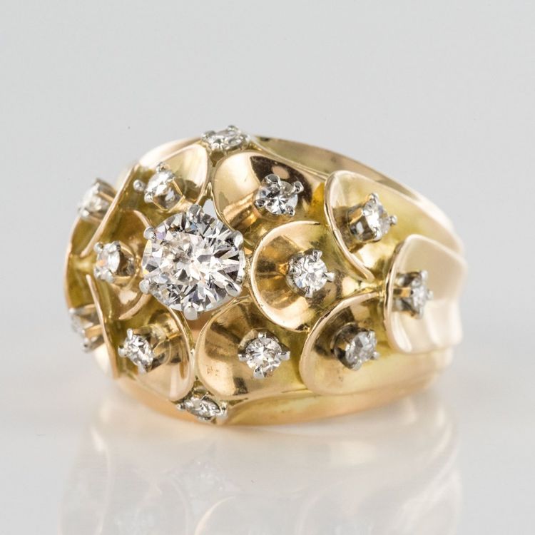 Bague Ancienne Dôme d'écailles Et De Diamants