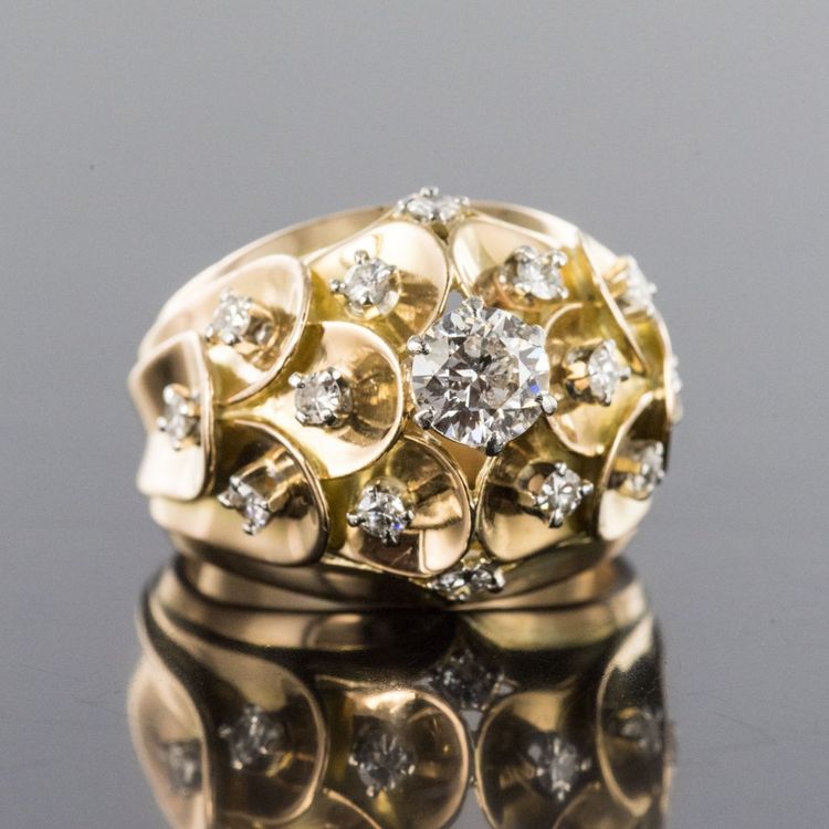 Bague Ancienne Dôme d'écailles Et De Diamants