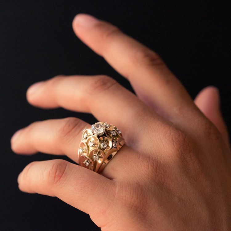 Bague Ancienne Dôme d'écailles Et De Diamants