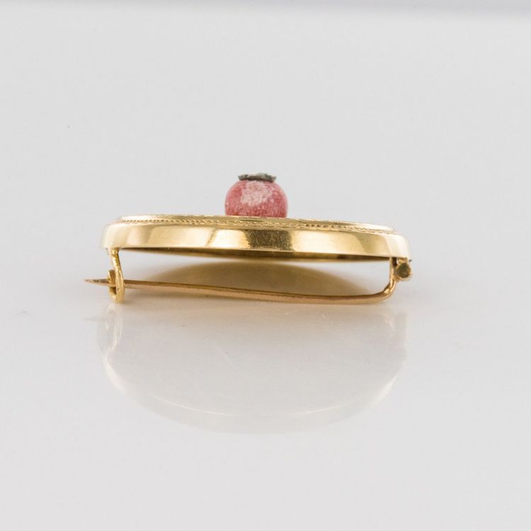 Broche Ancienne Corail Email Et Diamant