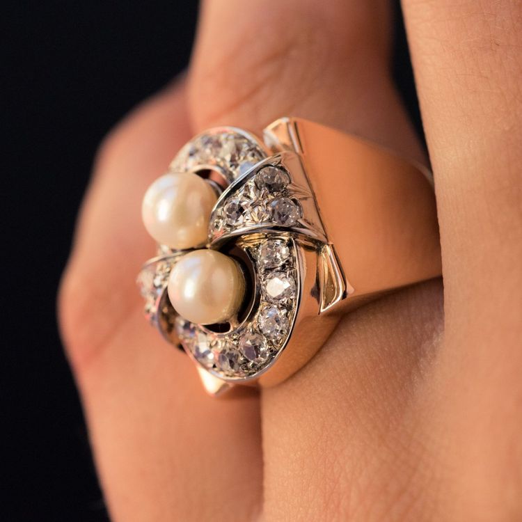Retro Ring Perlen Und Diamanten