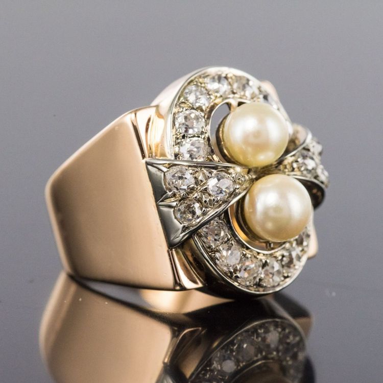Retro Ring Perlen Und Diamanten