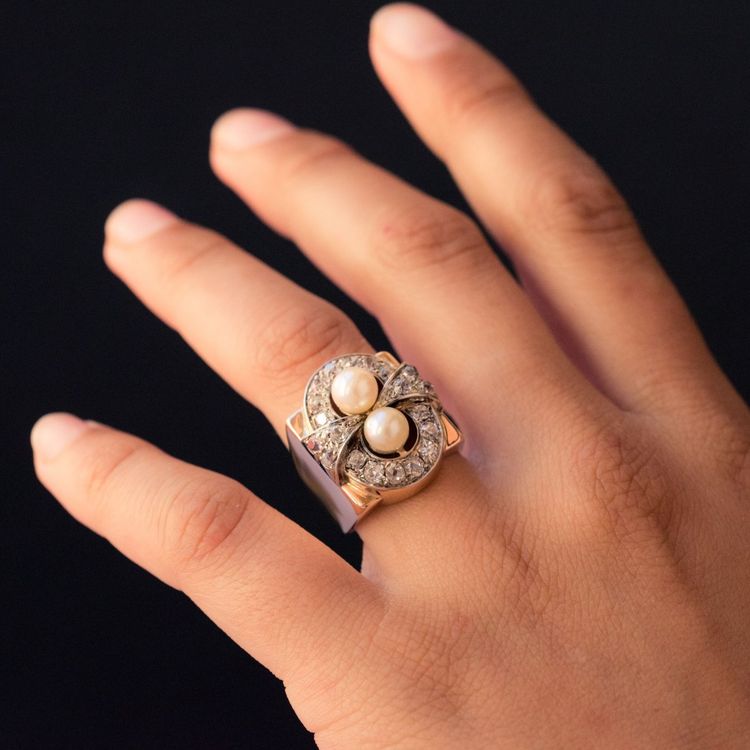 Retro Ring Perlen Und Diamanten